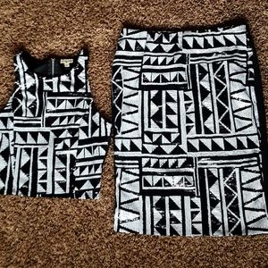 Sequin Aztec Geoprint Top and Skirt